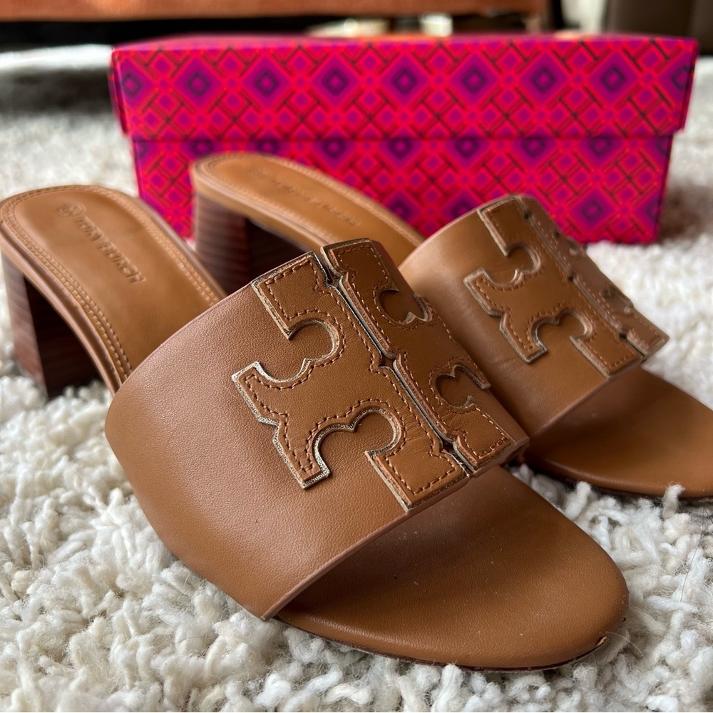 Tory Burch Ines 55mm Tan Leather Slide Sandals